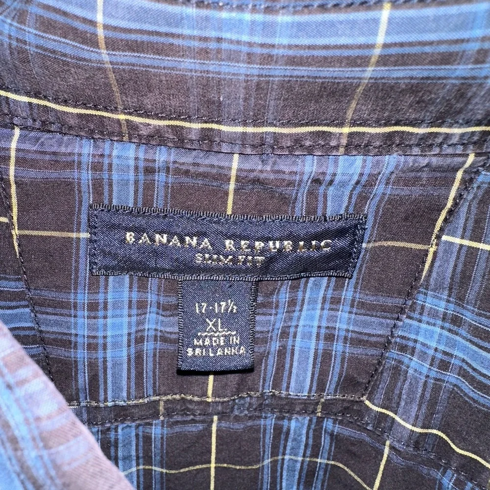 Banana Republic Men's Black and Blue plaid long sleeveShirt Size XL‎ button down